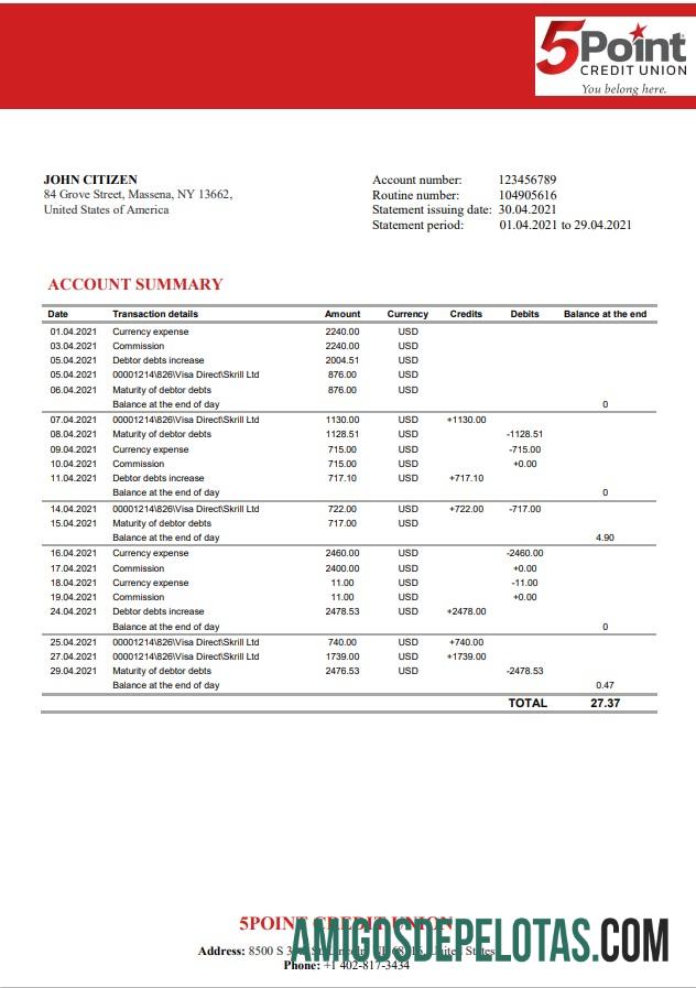USA Texas 5Point Bank J.C. amostra